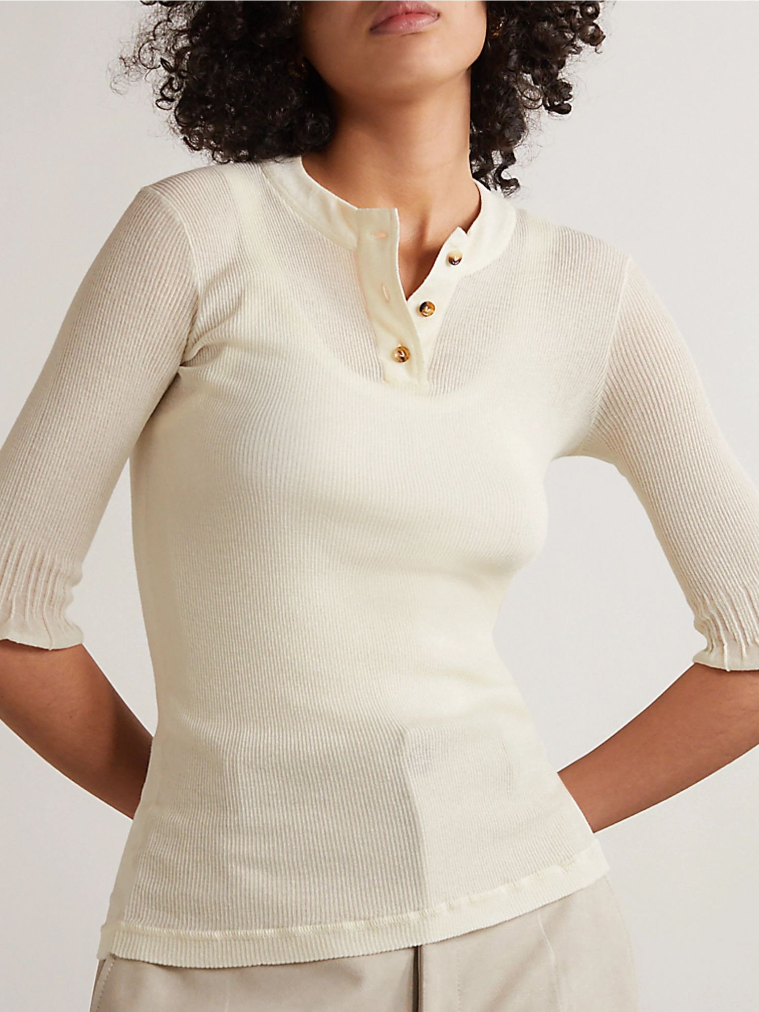 Ribbed cotton-blend top Cream - 3