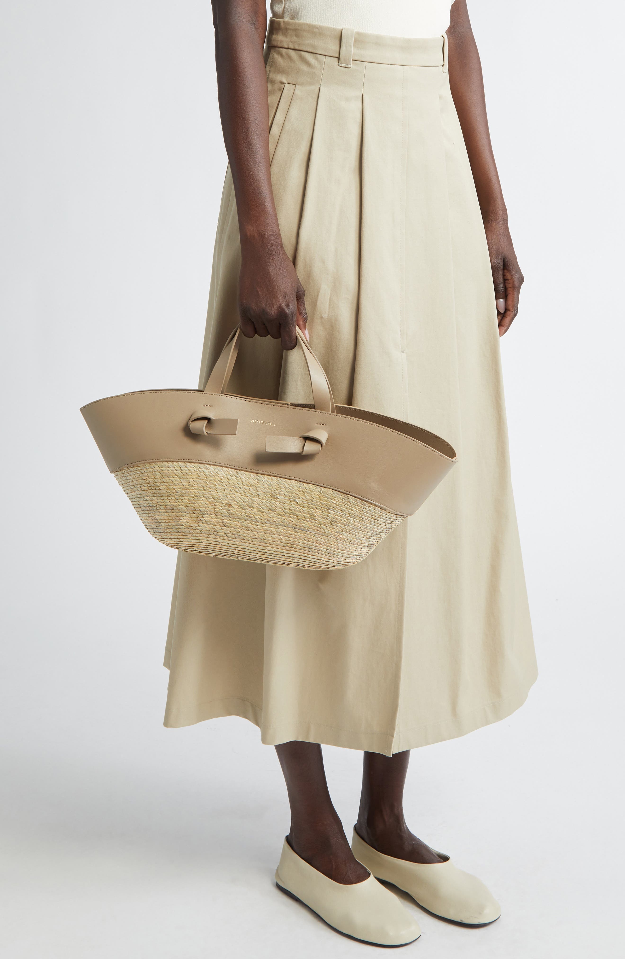 Altuzarra Small Knot Straw & Leather Tote in Mouton at Nordstrom - 2