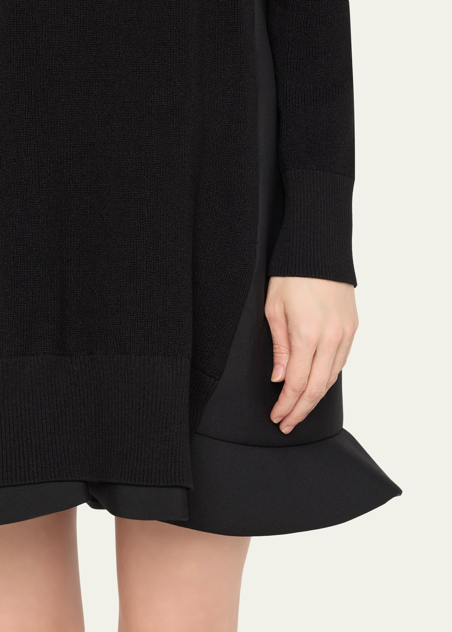 Mixed-Media Ruffle Mini Sweater Dress - 5