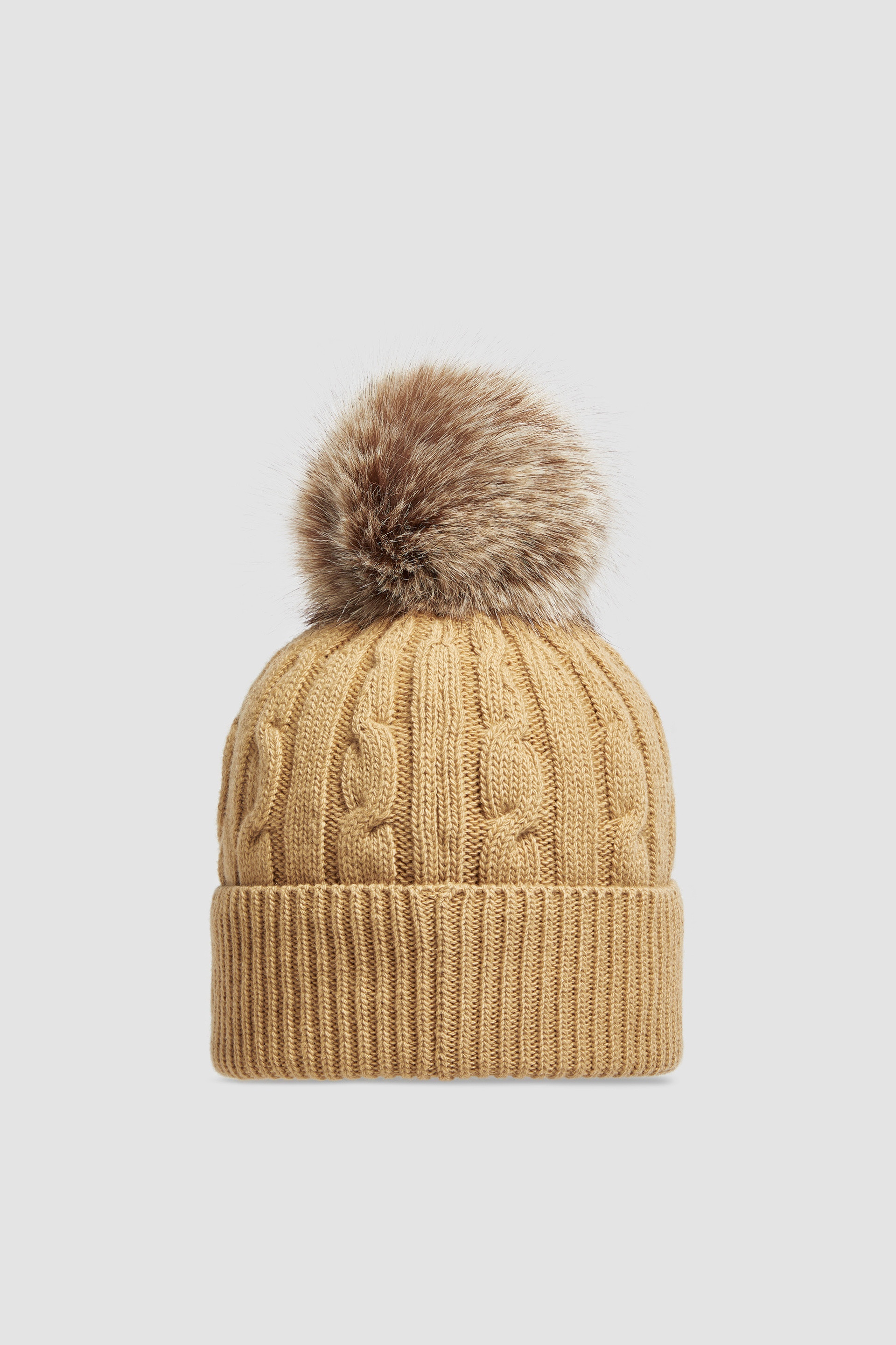 Wool & Cashmere Beanie with Faux Fur Pom Pom - 4