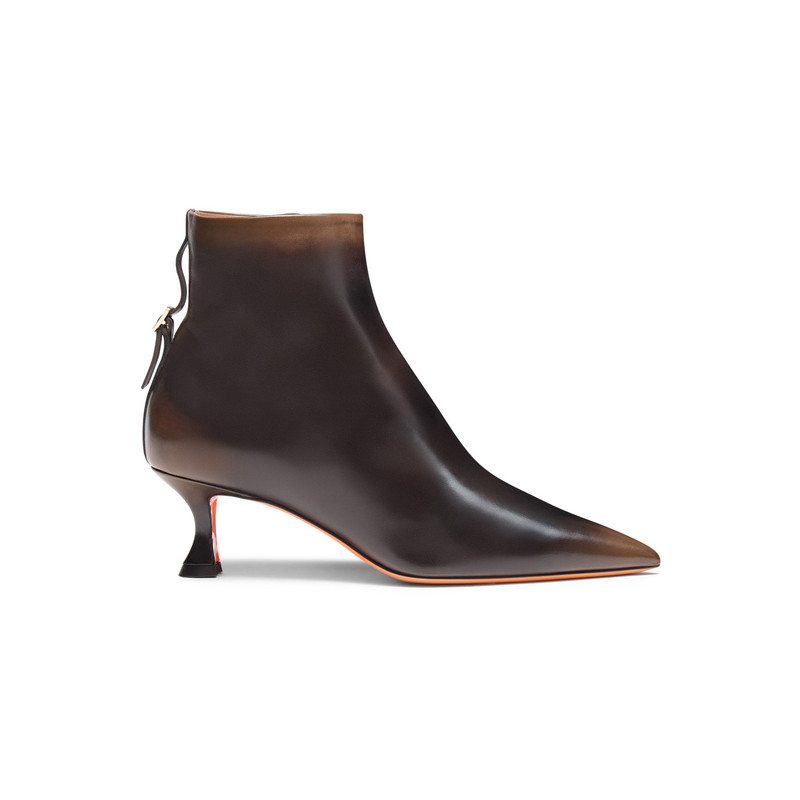 Women's dark brown leather mid-heel ankle boot 1