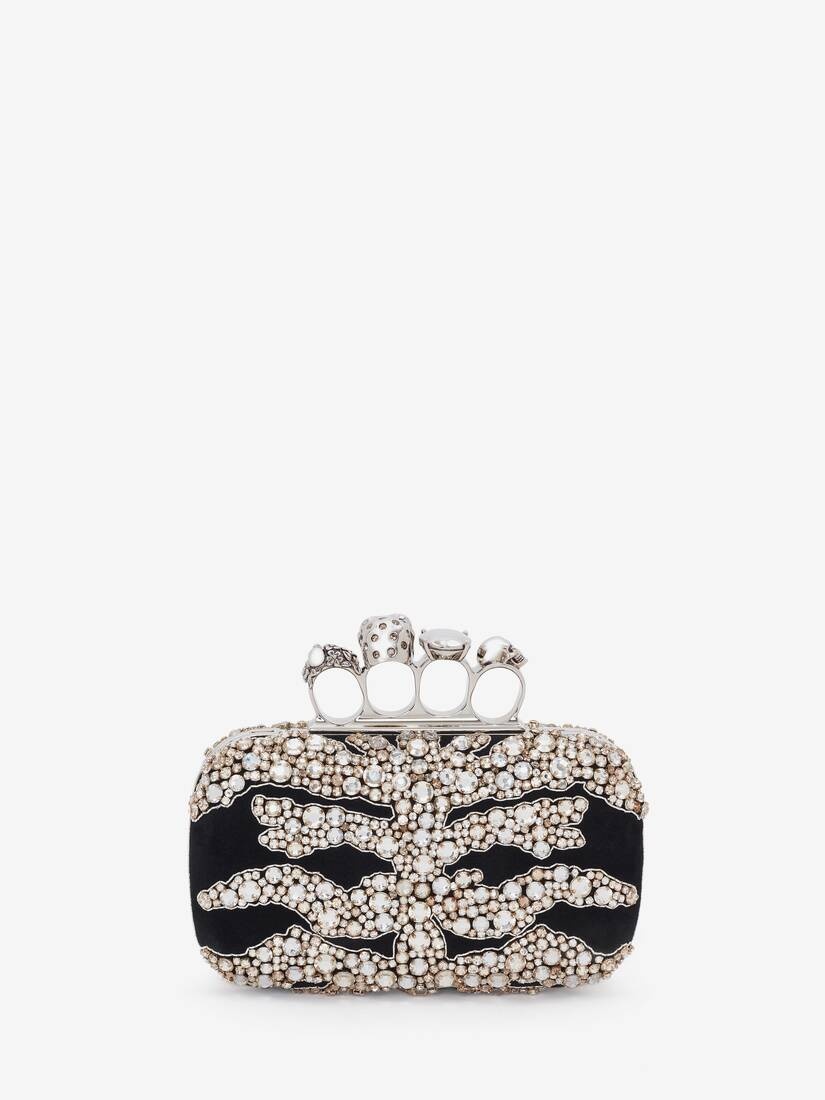 Women's Skull Four Ring Clutch in Black/silver - 3