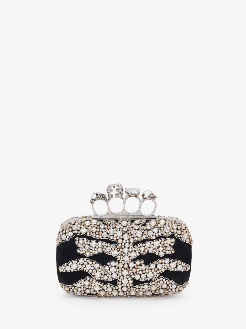 Women's Skull Four Ring Clutch in Black/silver 3