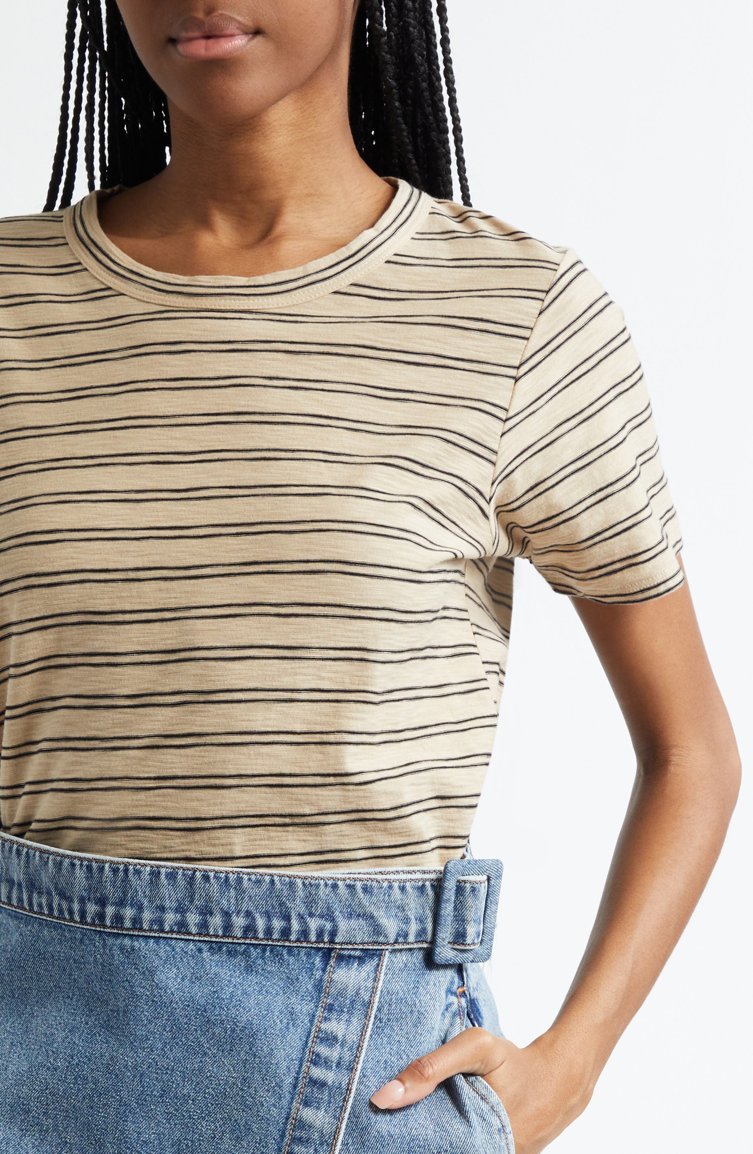 Veronica Beard Carla Crewneck Cotton T-Shirt in Stone Khaki Black at Nordstrom - 5