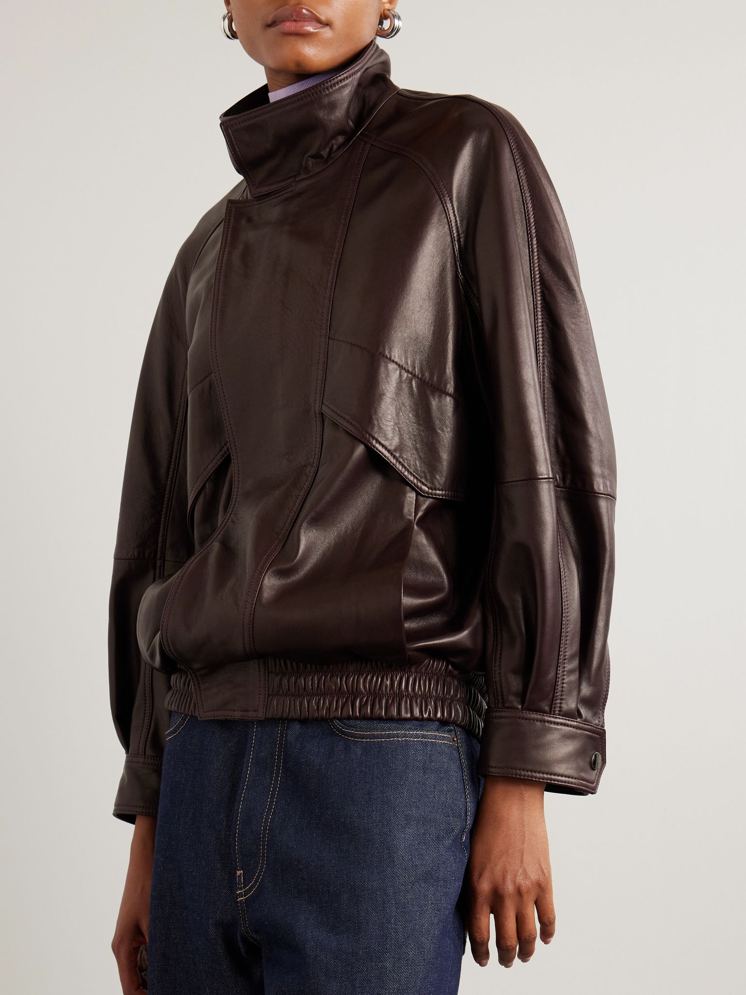 Ariste oversized paneled leather jacket Burgundy - 3