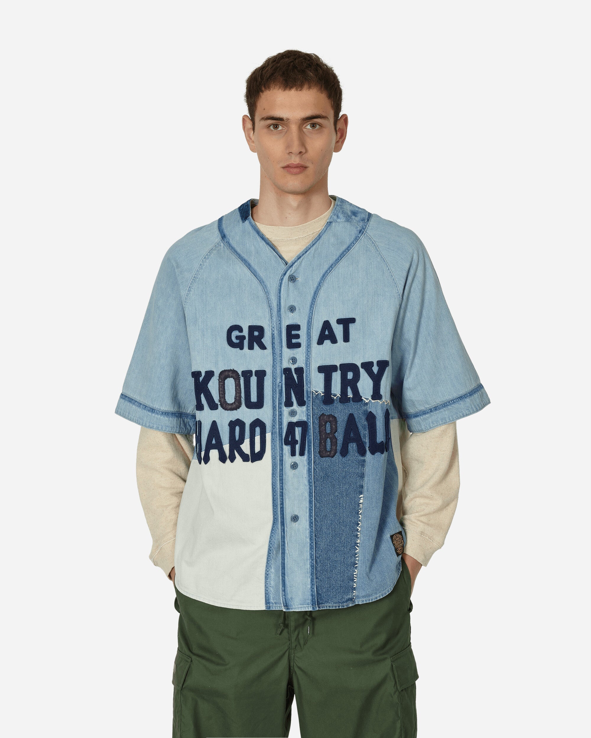 Kapital 8oz Denim Great Kountry Damaged Baseball Shirt Blue