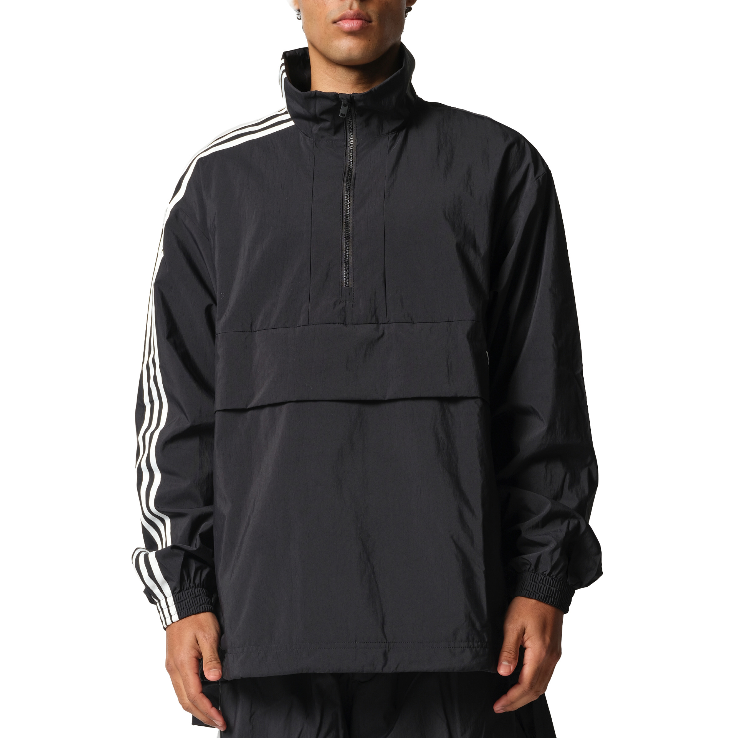 3 Stripe Nylon Anorak in Black - 1