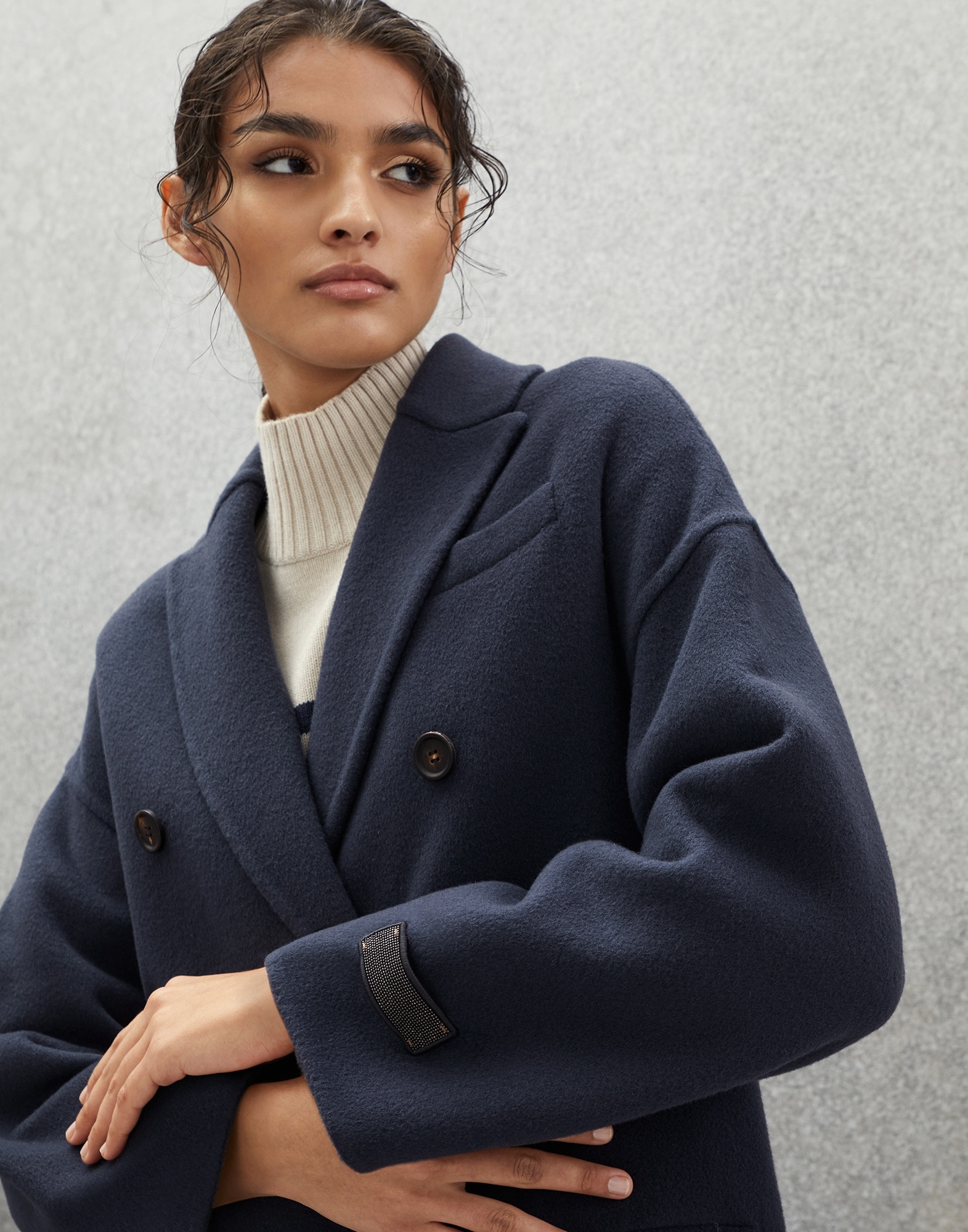 Hand-crafted coat in virgin wool and cashmere double cloth with Precious patch - 3