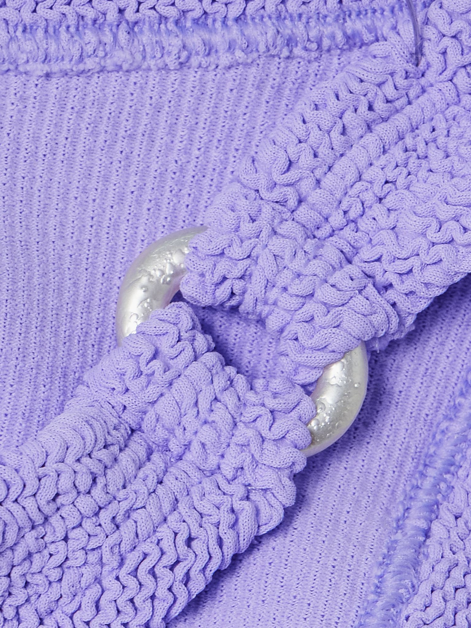 Misty faux pearl-embellished seersucker bikini Lilac - 4