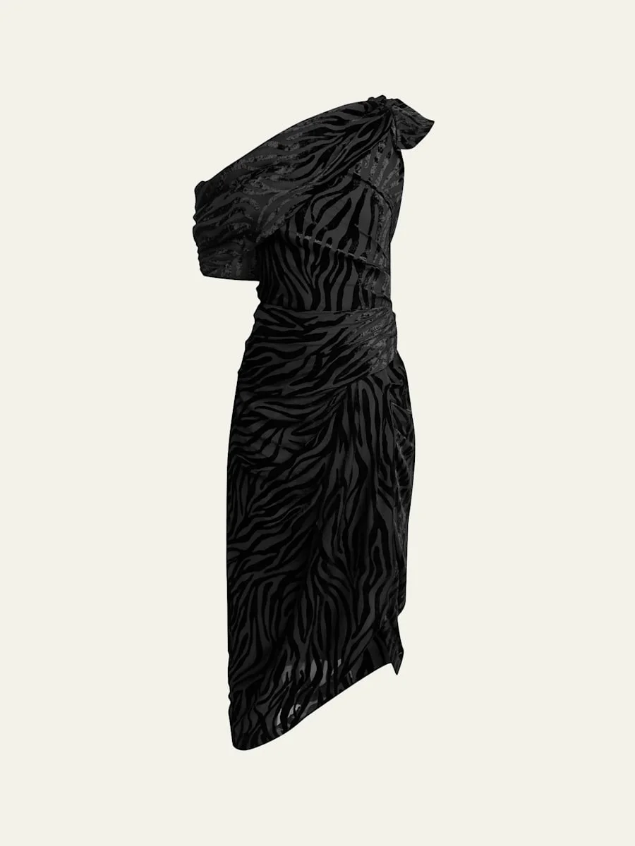 Cyane Draped Velvet Burnout Bodycon Midi Dress - 1