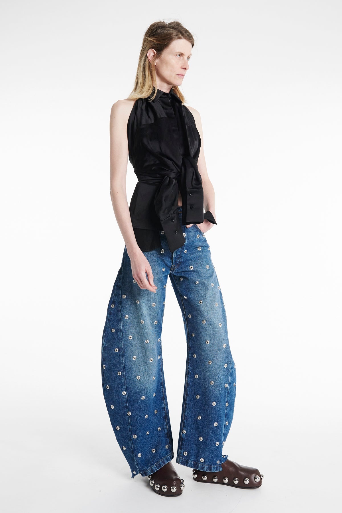 STUDDED ORGANIC JEANS BLUE DENIM - 6