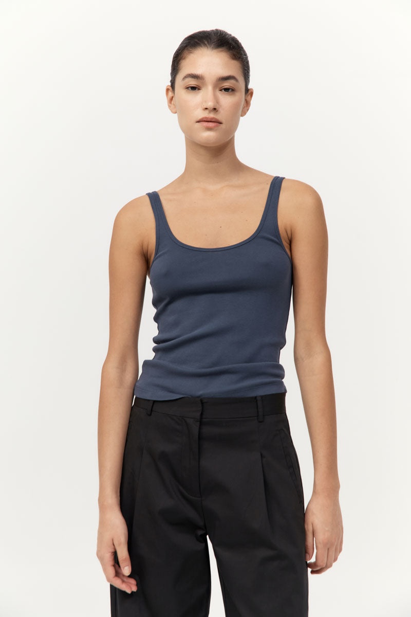 Organic Cotton Slim Scoop Tank - Storm - 2