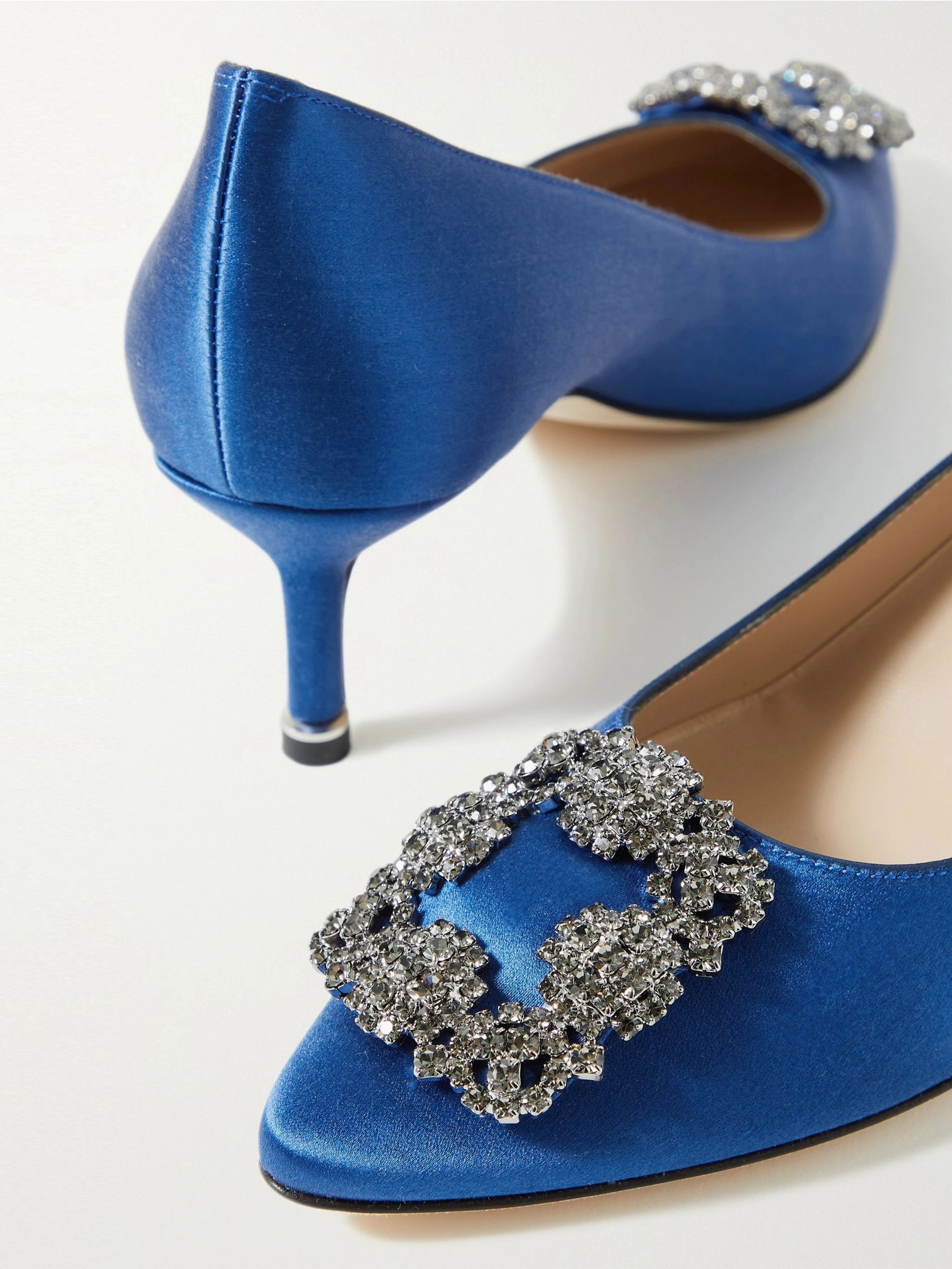 Hangisi 50 crystal-embellished satin pumps Bright blue - 4