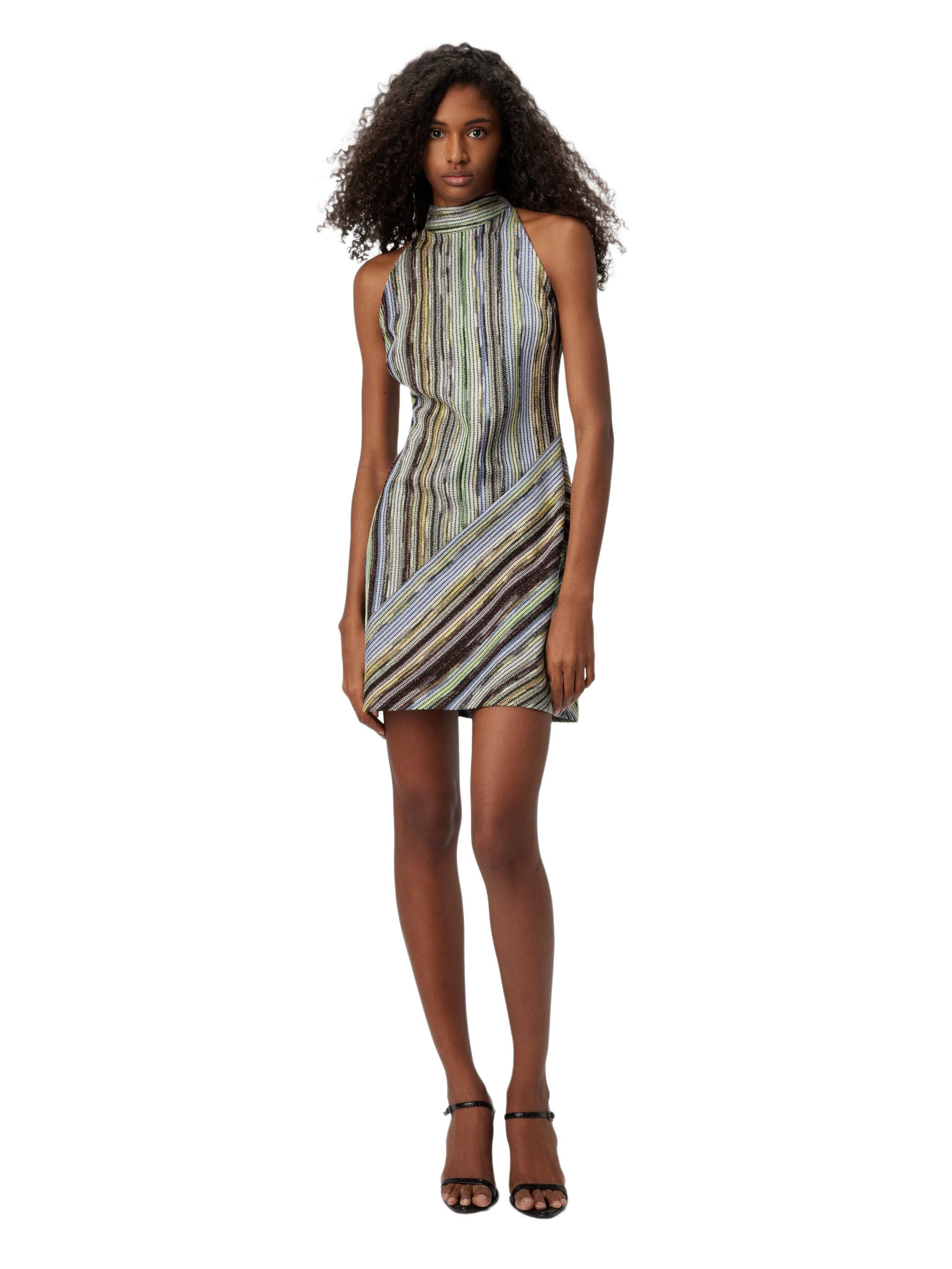 Missoni Sleeveless Mini-dress In Striped Lamé Slub Viscose in Green Multi at Nordstrom - 1