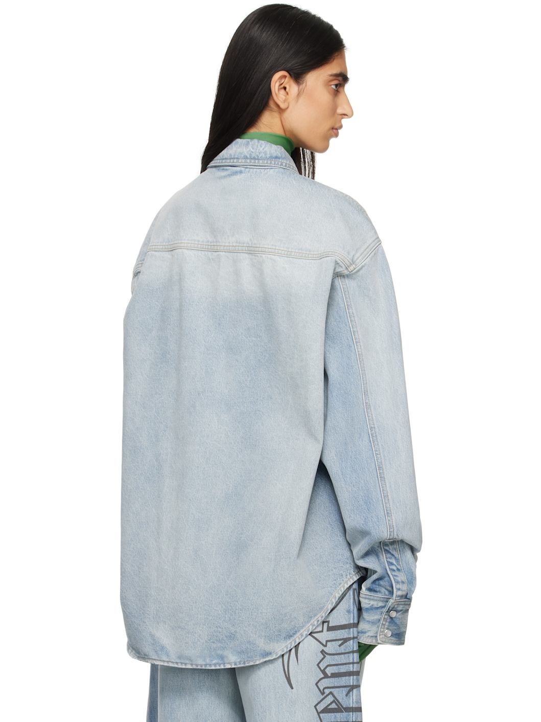 Blue Embroidered Logo Denim Shirt - 3