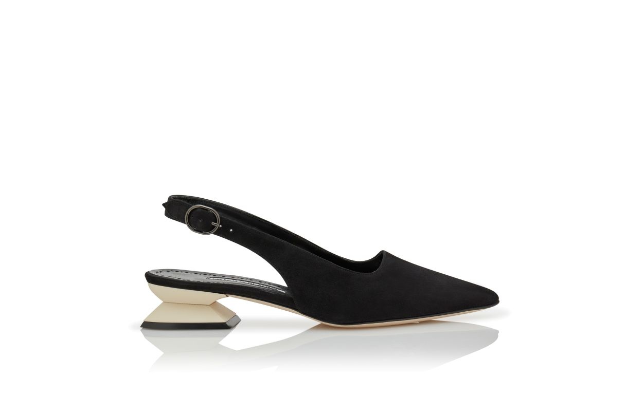 Black and Ivory Suede Slingback Mules - 1