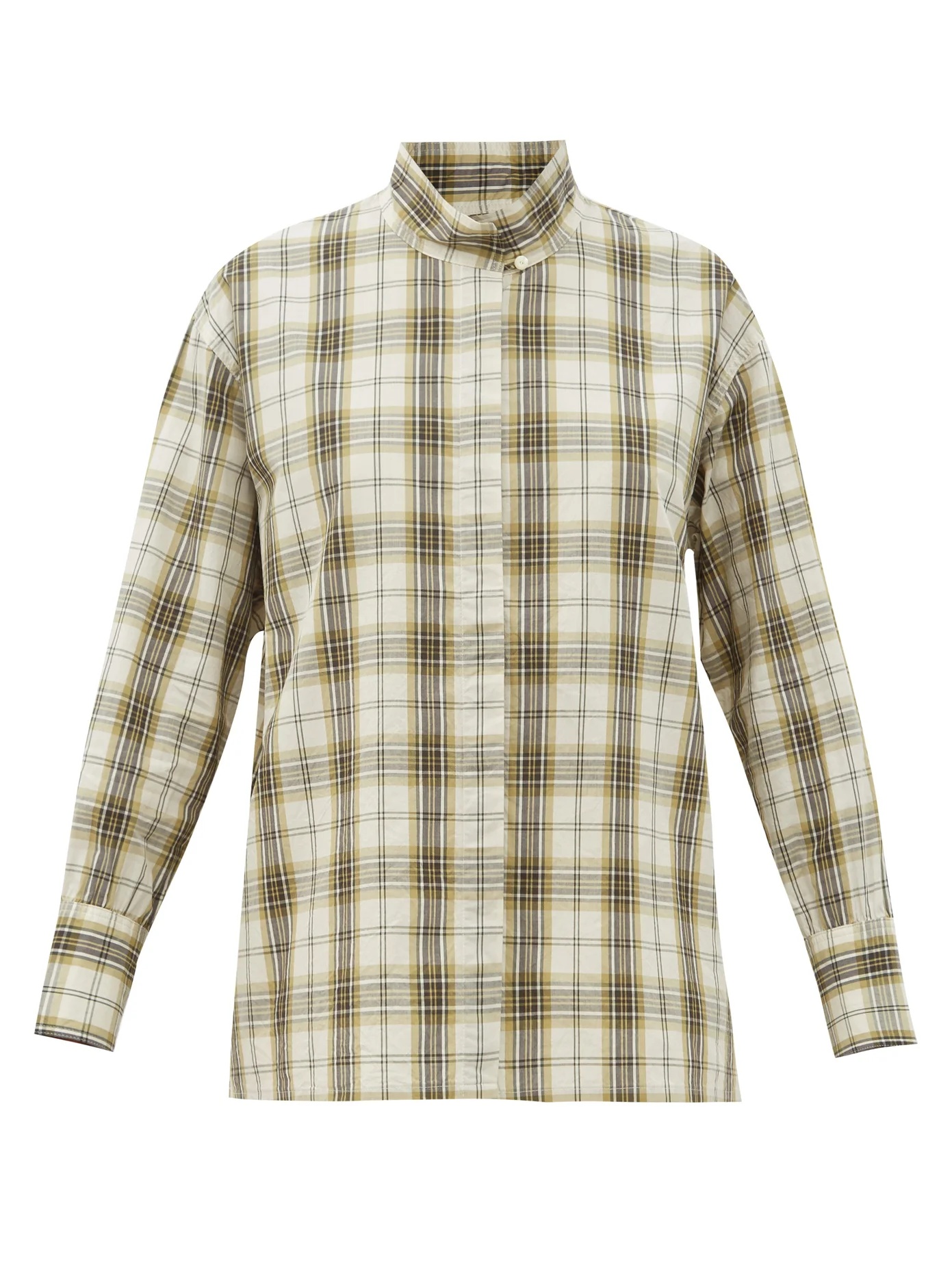 Stand-collar plaid cotton-blend shirt - 1