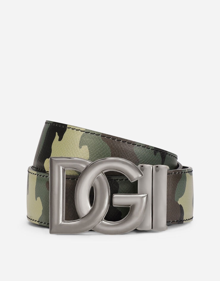 Reversible camouflage-print calfskin belt - 1