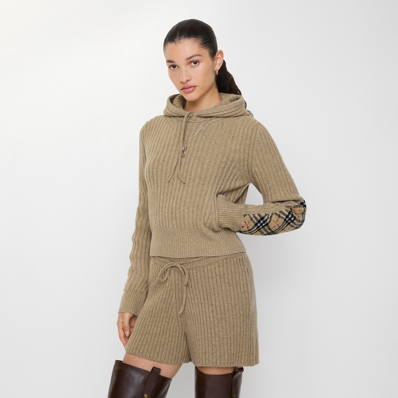 Burberry Check Patch Wool Cashmere Hoodie outlook