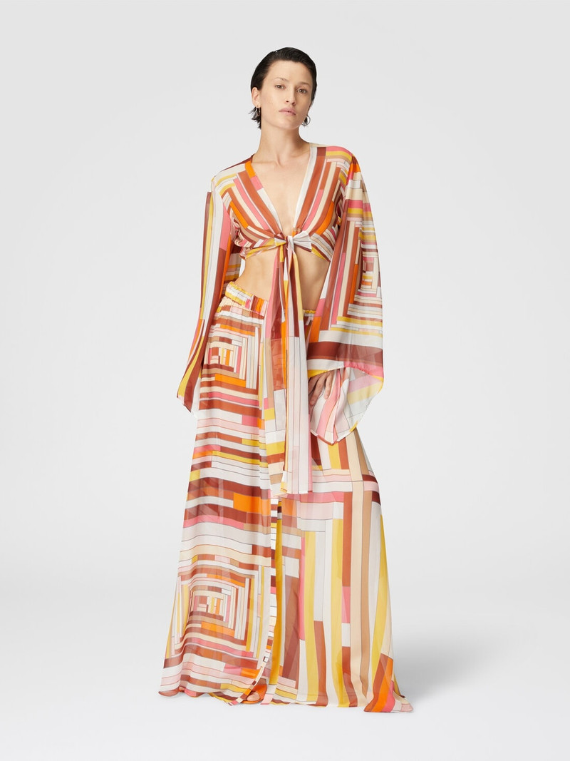 Missoni Printed silk crop top with wide sleeves and front knot outlook