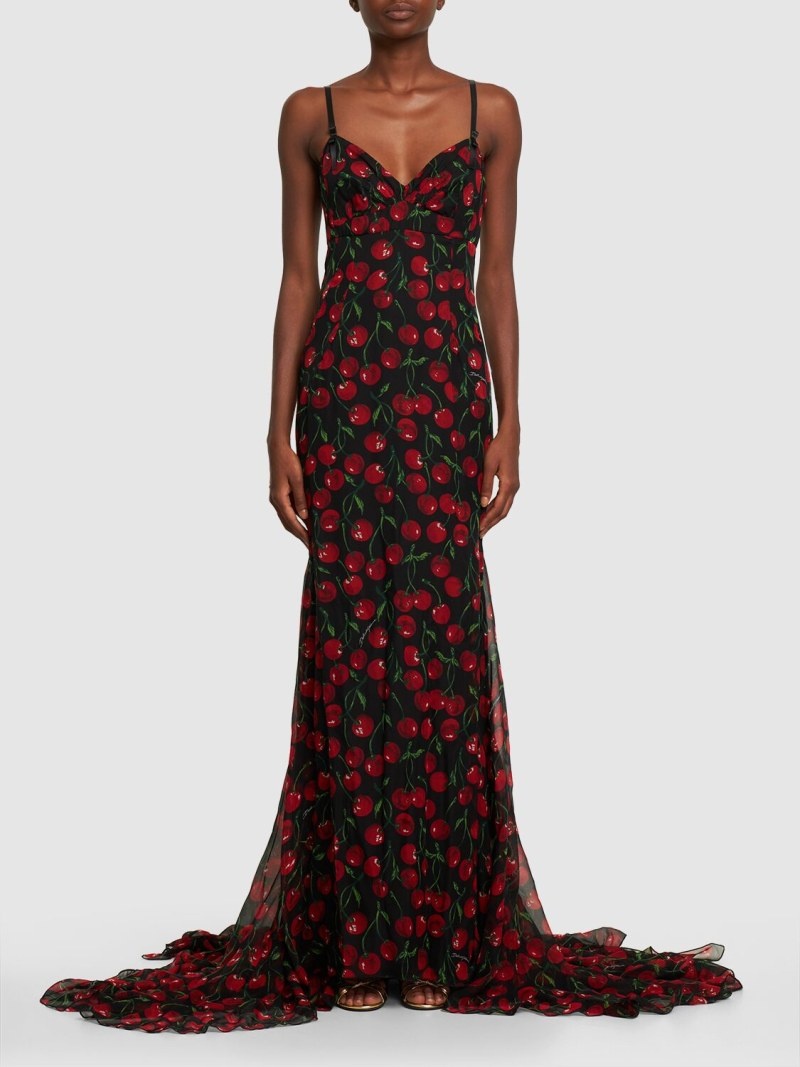 Cherry printed silk chiffon gown - 2