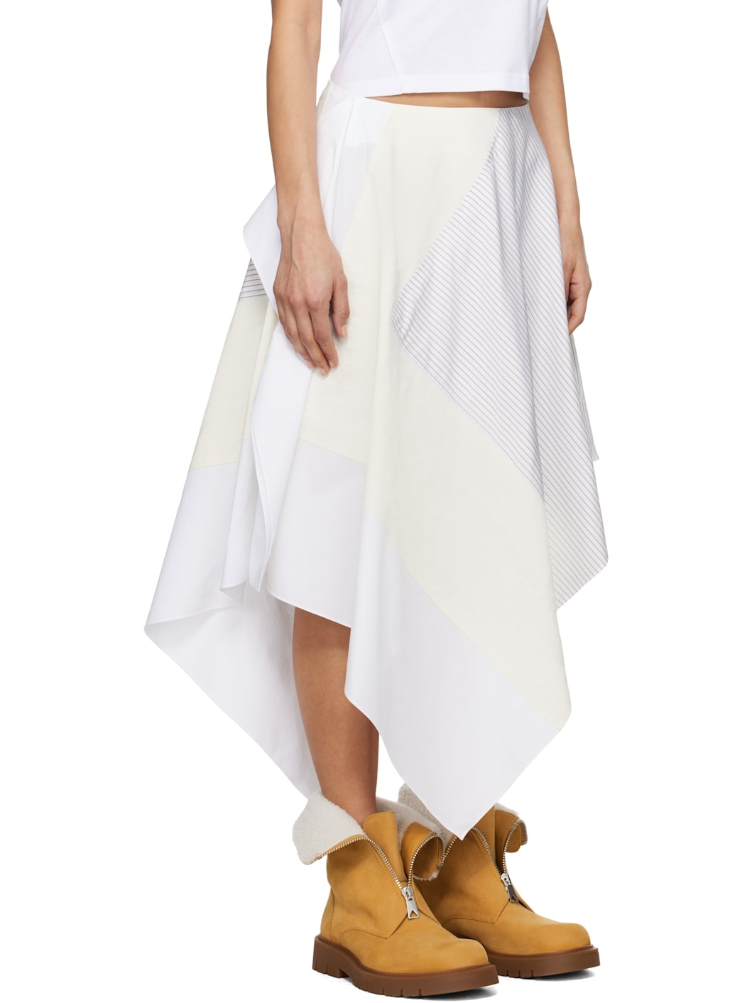 Off-White Asymmetric Patchwork Midi Skirt - 2