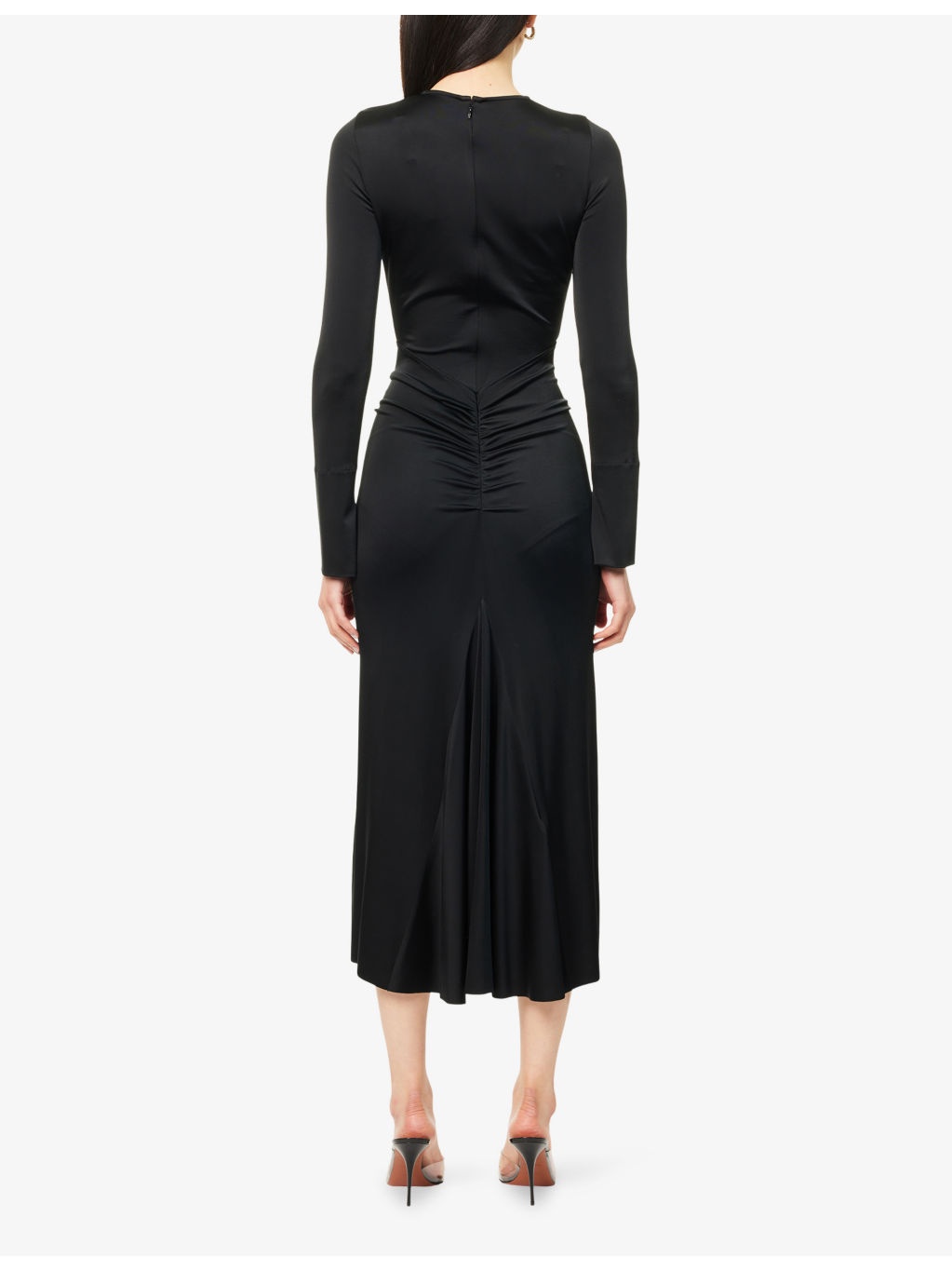 Ruched Long-Sleeves Stretch-Woven Midi Dress - 4