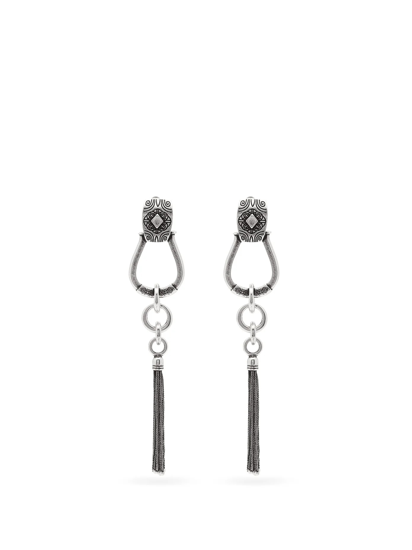 Horseshoe tasselled drop clip earrings - 1