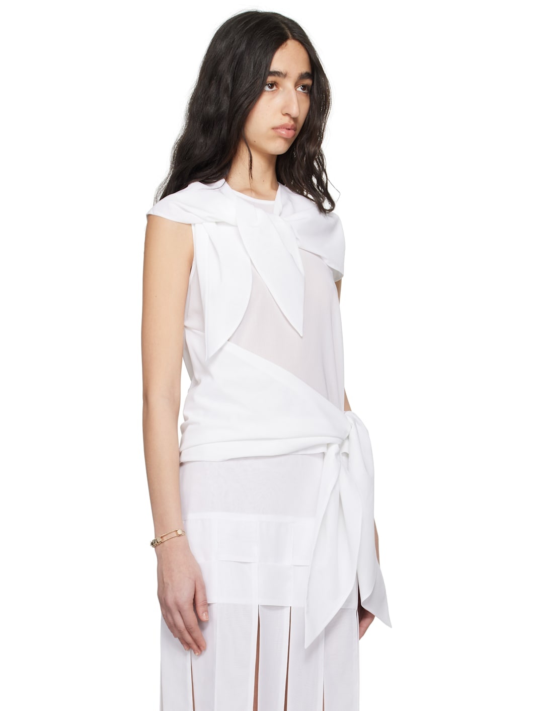 White Scarf Blouse - 2
