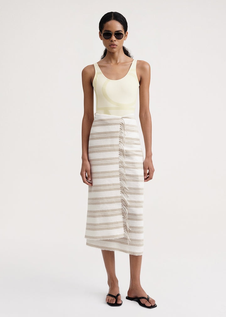Striped linen-blend sarong sand dune - 2