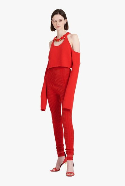 Balmain Cropped red knit sweater outlook