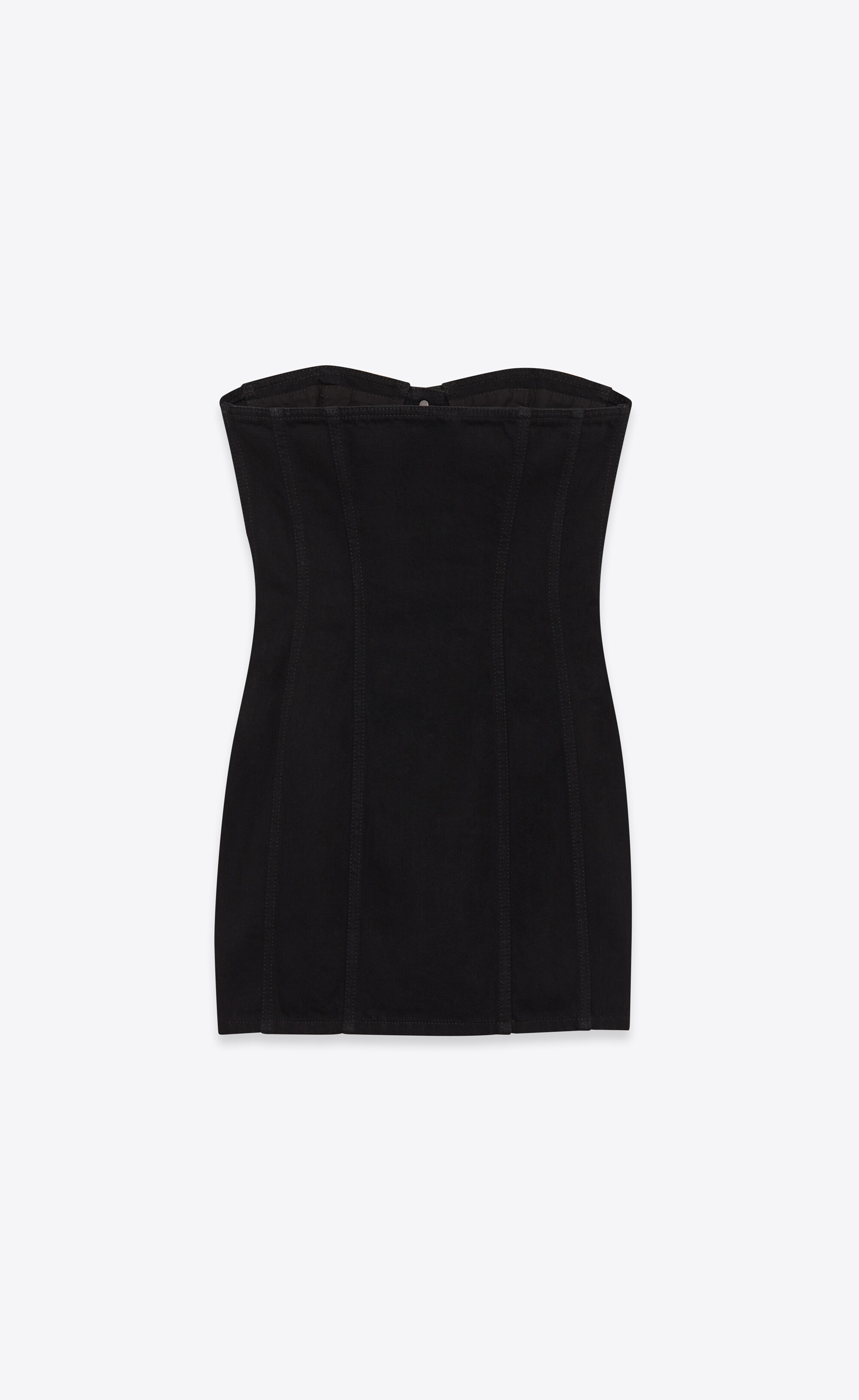 strapless dress in worn black denim - 2
