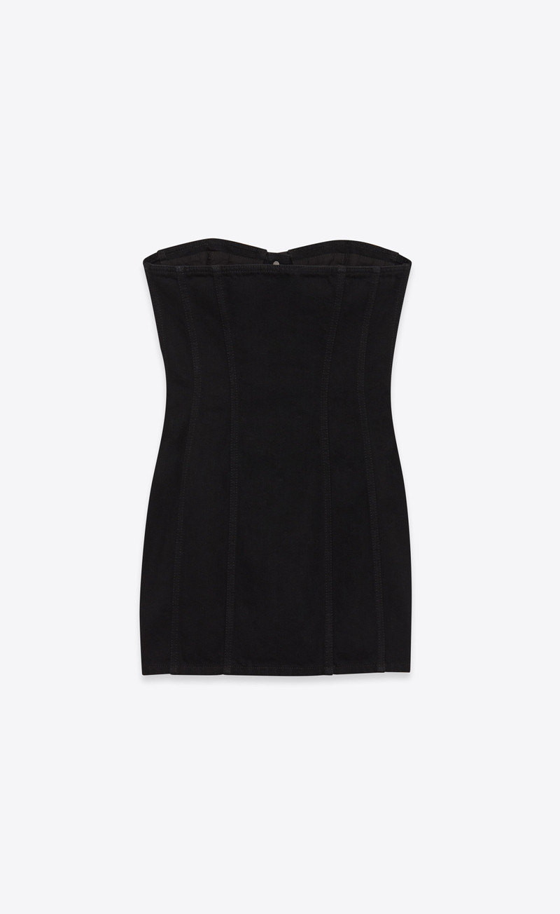 SAINT LAURENT strapless dress in worn black denim outlook