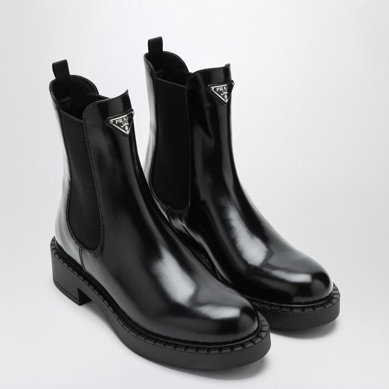 Prada Black Chelsea Ankle Boots In Polished Leather Women - 1