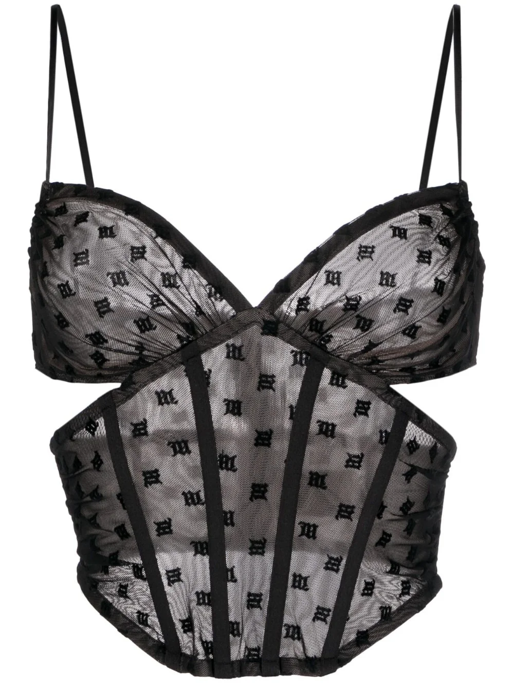 mesh monogram corset top - 1