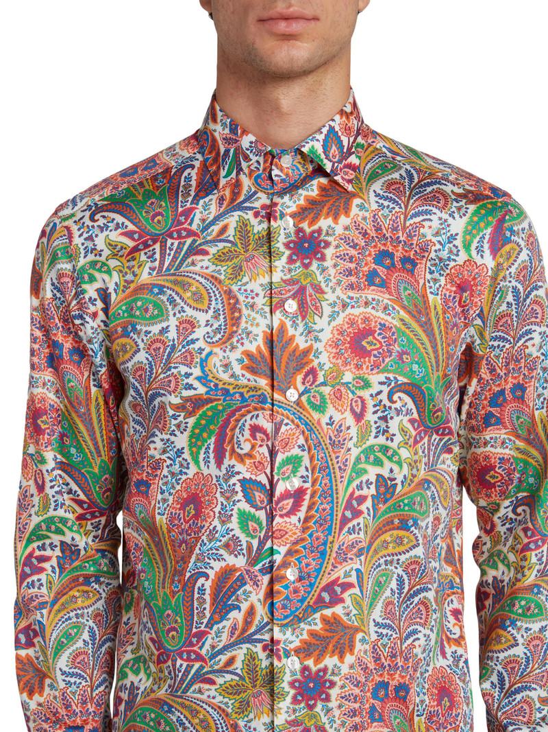 Men's Roma Paisley Cotton Button-Front Shirt - Stampa Bianco 7