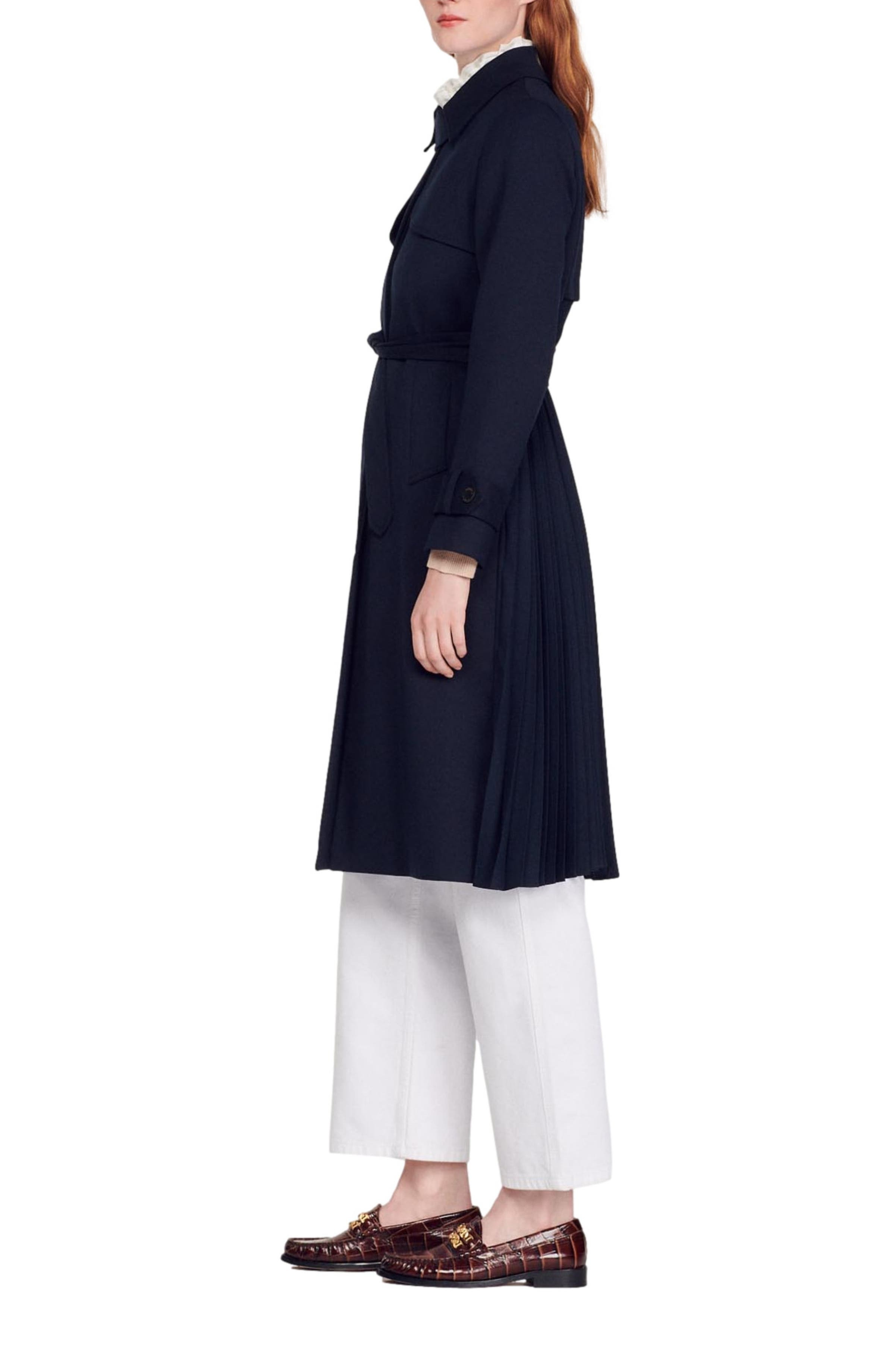 SANDRO Trench coat with pleated inset in Navy Blue at Nordstrom - 3