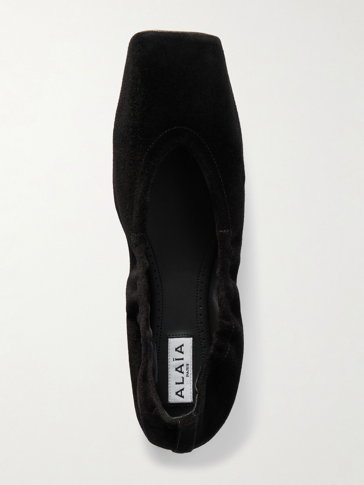 Leather-trimmed suede ballet flats Black - 5
