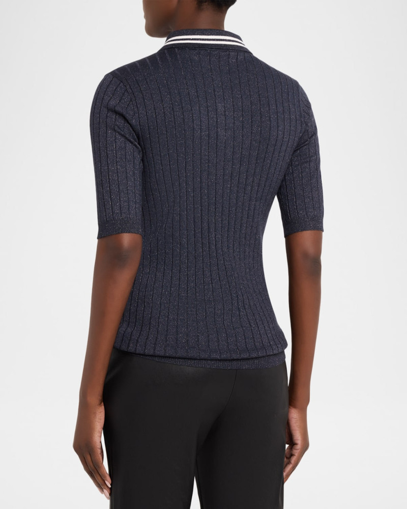 Shimmering Cashmere Rib Short-Sleeve Polo Sweater 3