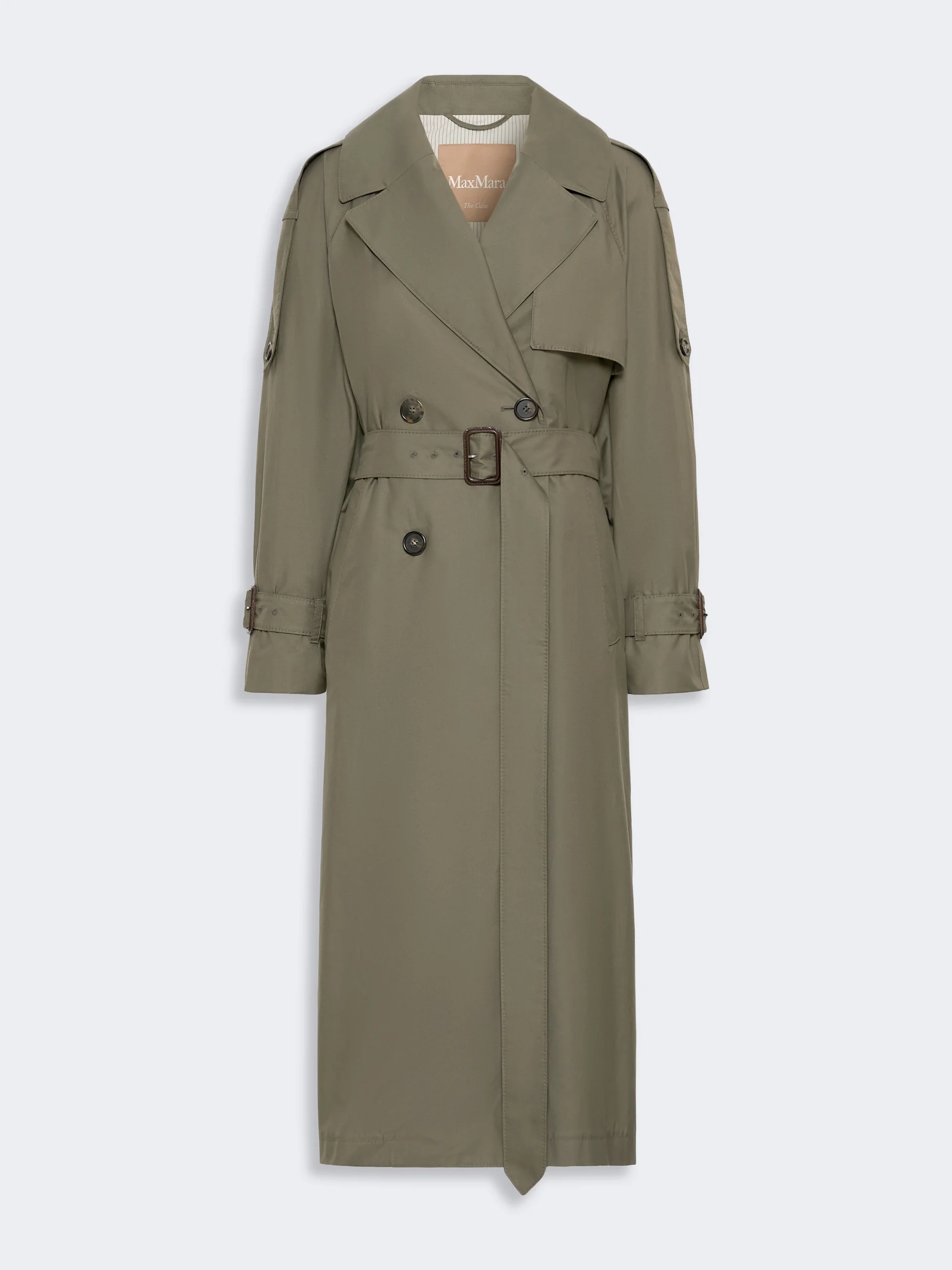 ORO Long double-breasted trench coat in water-repellent cotton - MEDIUM GREY - 1