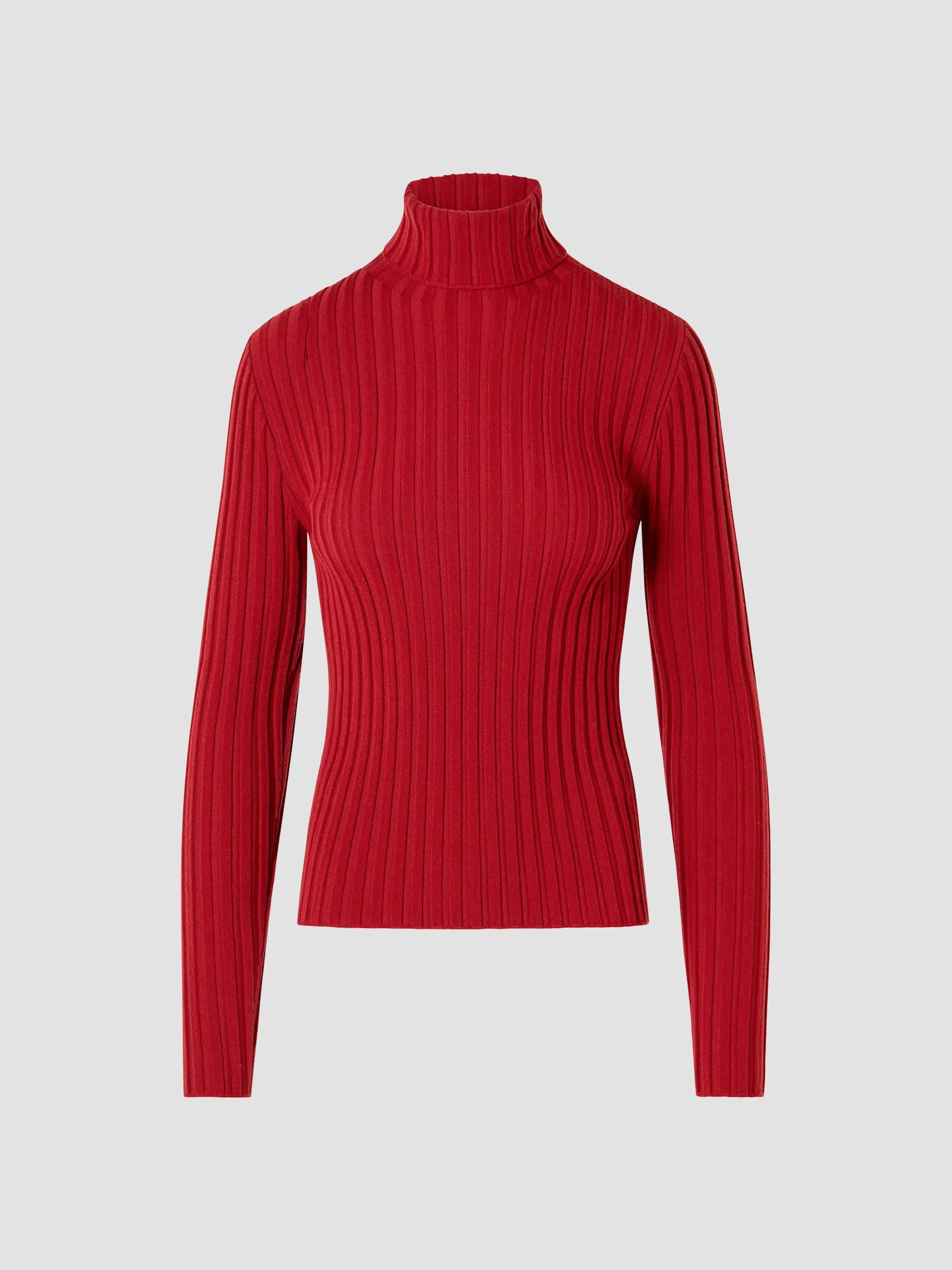 Women's Wool Knit Turtleneck Sweater - Rusty Red - 1