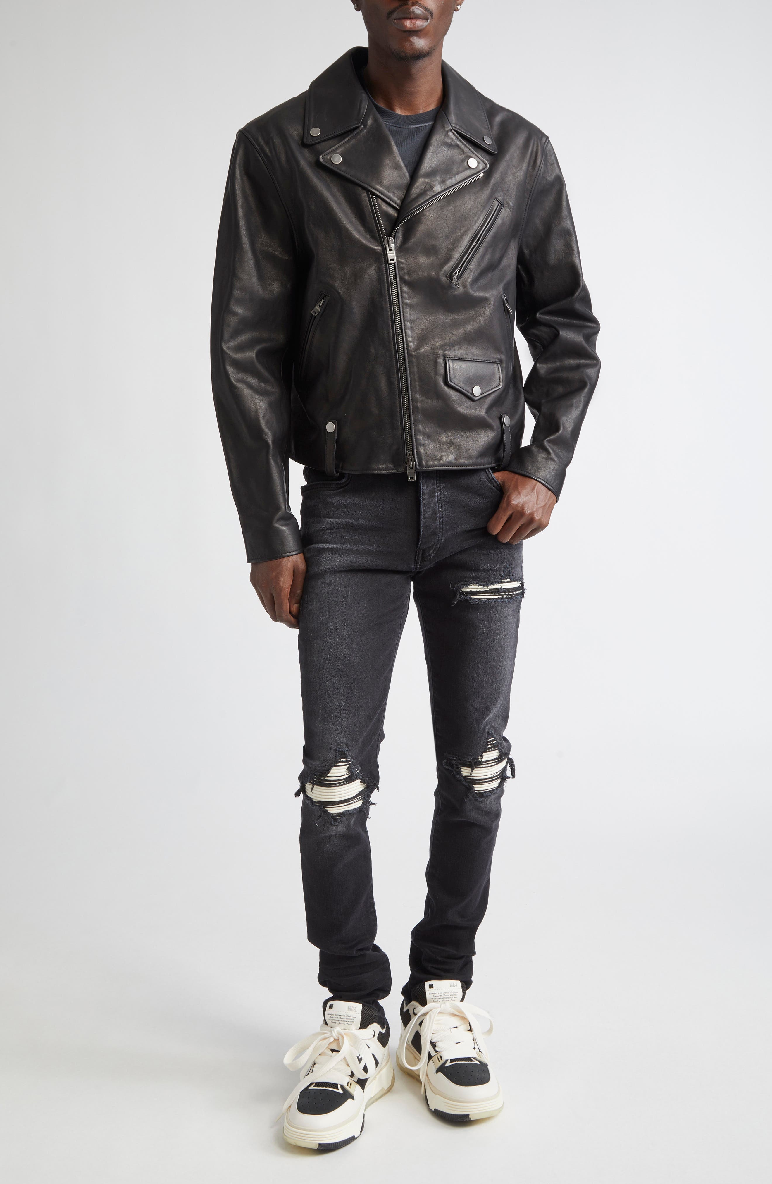 AMIRI Hollywood Appliqué Leather Biker Jacket in Black at Nordstrom - 2
