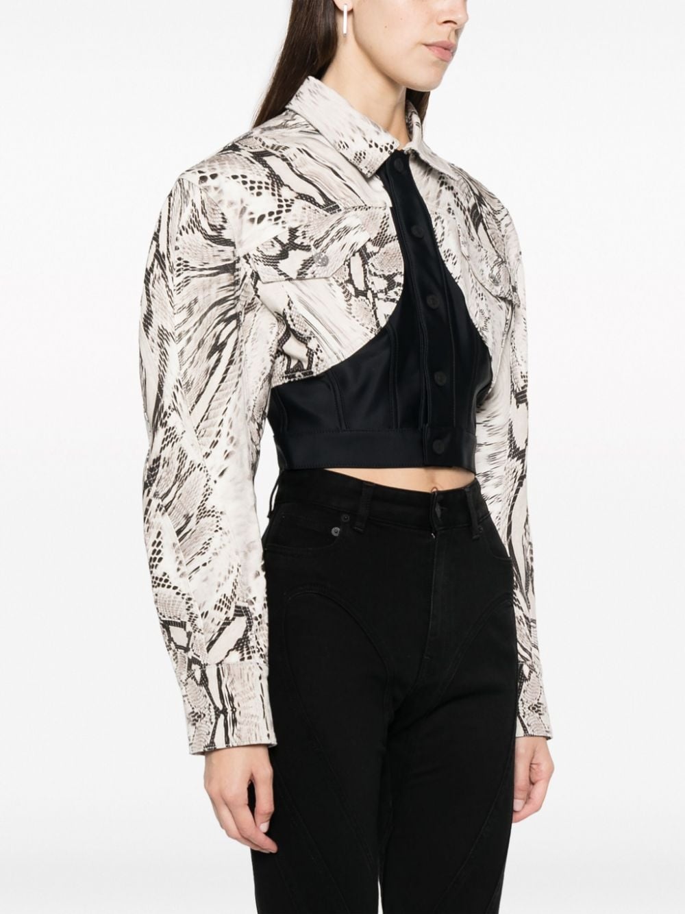 Snake cropped panelled denim jacket - 3