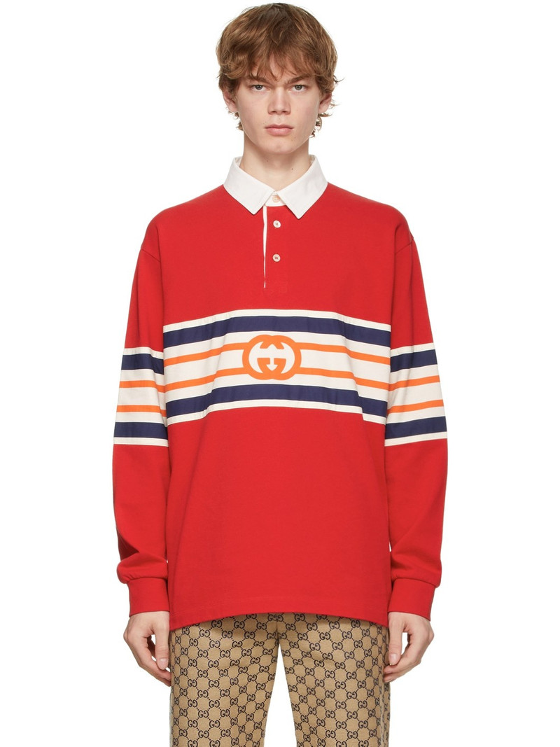 Red Interlocking G Long Sleeve Polo - 1