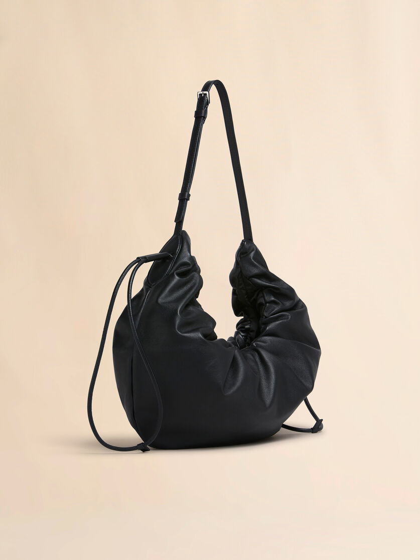 BLACK LEATHER SCRUNCHIE SMALL HOBO BAG - 6