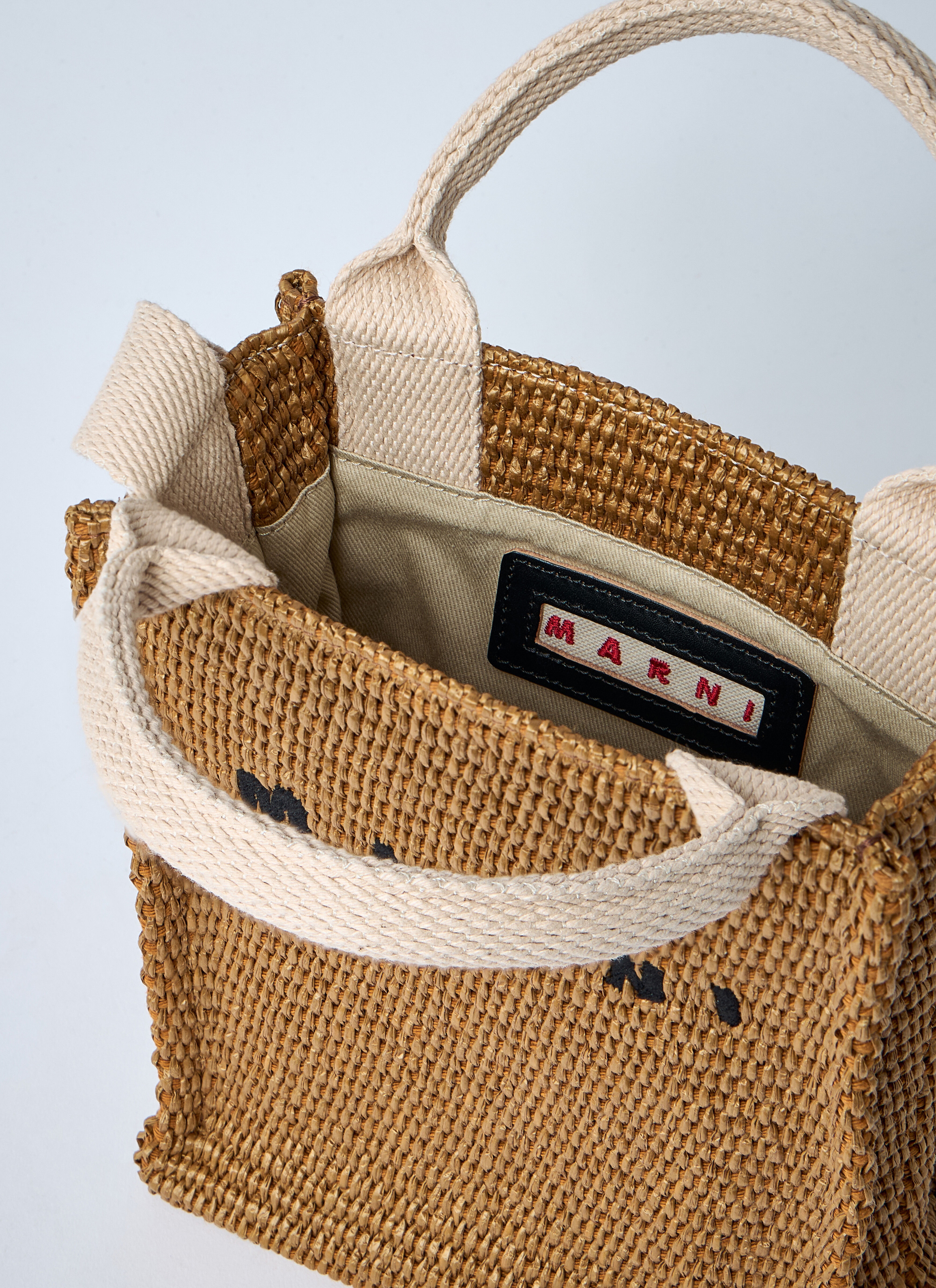 Mini Logo Motif Raffia Handbag - 6