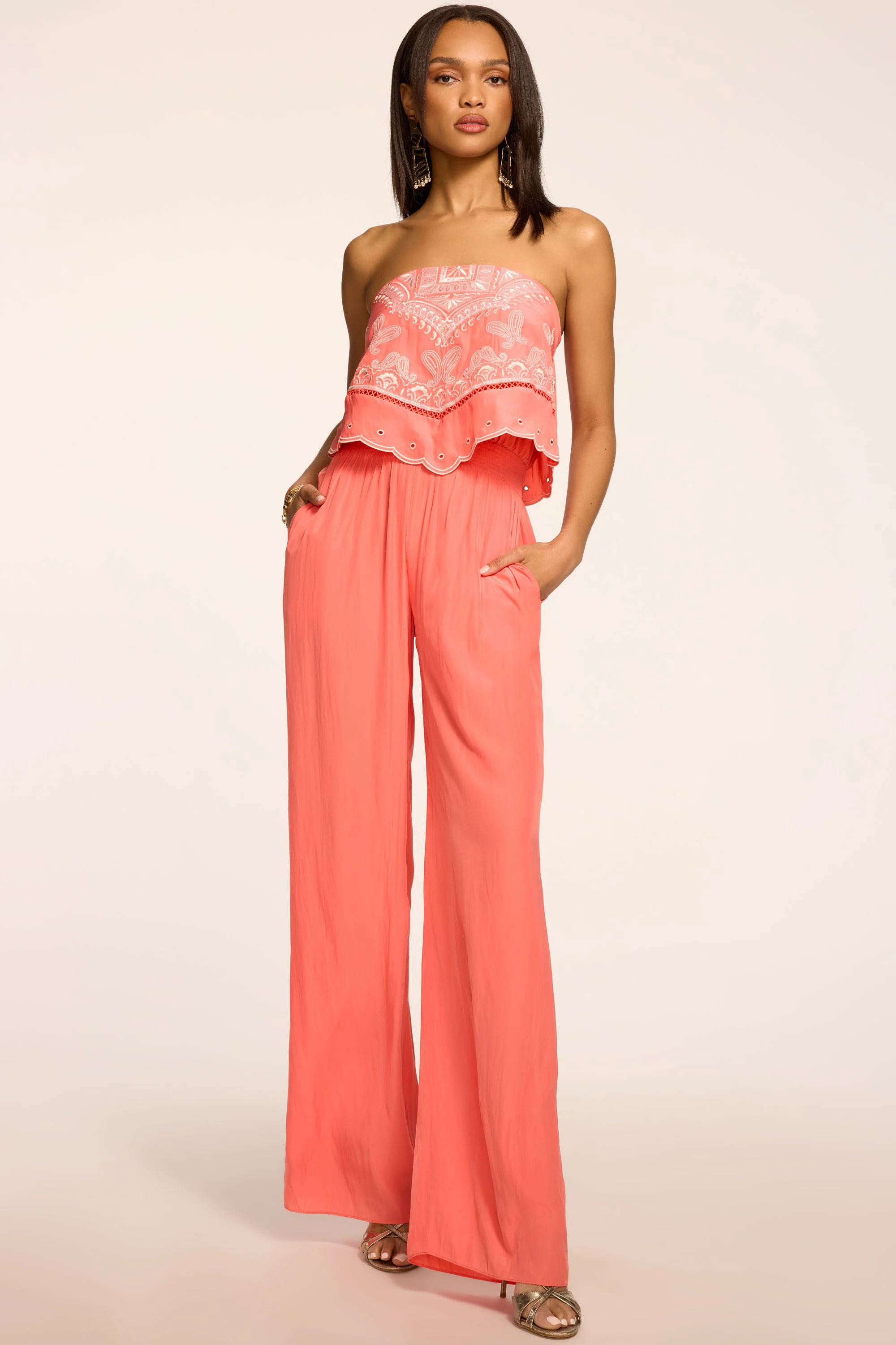 Aspen Embroidered Strapless Jumpsuit - 1