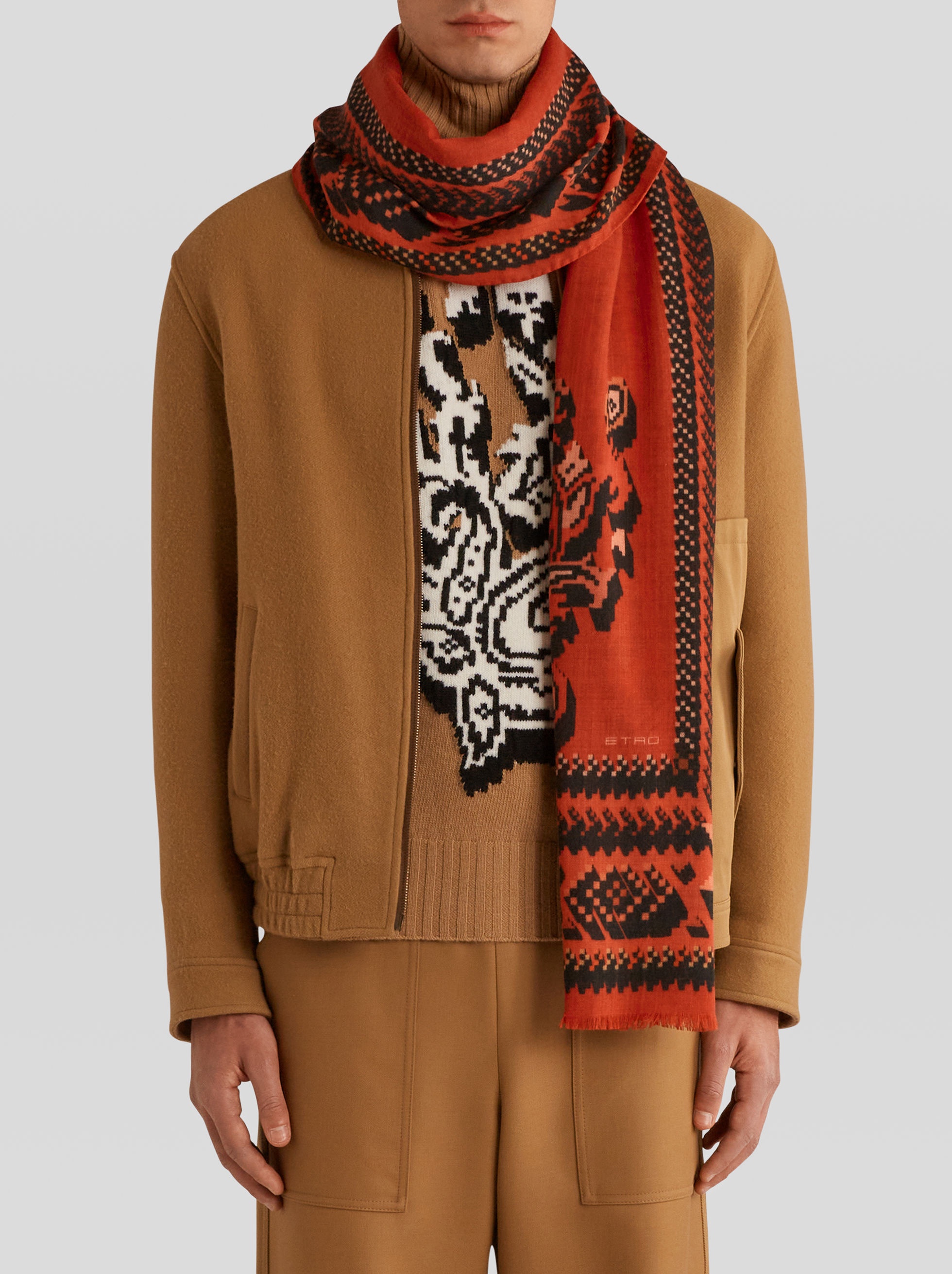 WOOL AND SILK SCARF WITH GEOMETRIC AND PAISLEY FRAME - 2