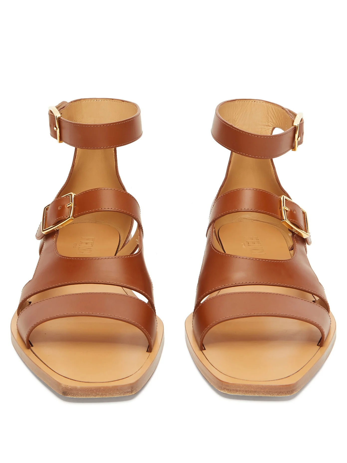 Square-toe buckled leather sandals - 5