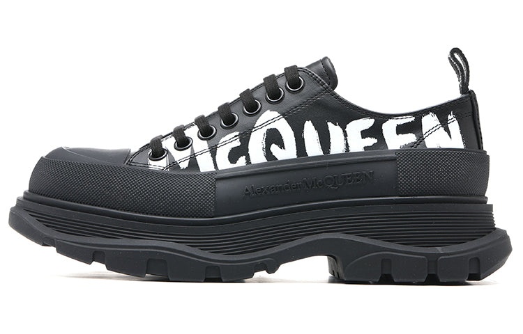 Alexander McQueen Graffiti Tread Slick Lace Up Shoes 'Black White' 711108WIAT61070 - 2